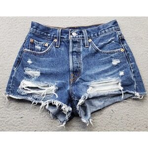 Levi's 501 Cut-off Jeans Shorts Womens 24 Blue Denim Distressed Button Fly